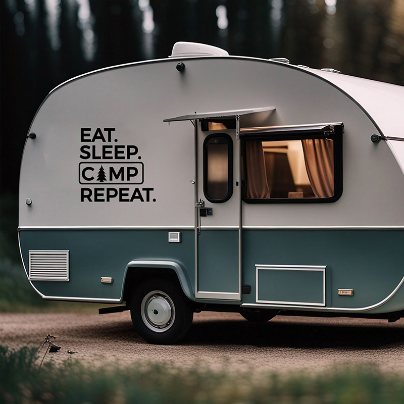 Outdoor Adventure Quotes - Eat Sleep Camp Repeat Decal for
