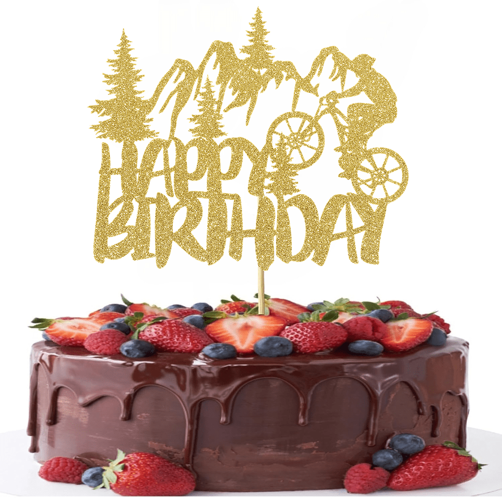 Outdoor Adventure Birthday Party - 1pc Golden Glittering Retirement Cake Topper