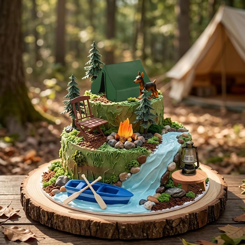 12pcs Camping Cake Decorations - Outdoor Adventure Birthday Party 评论和价格