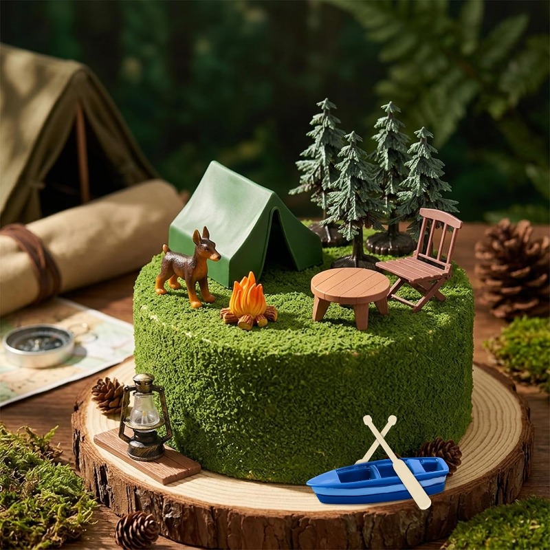 12pcs Camping Cake Decorations - Outdoor Adventure Birthday Party 评论和价格