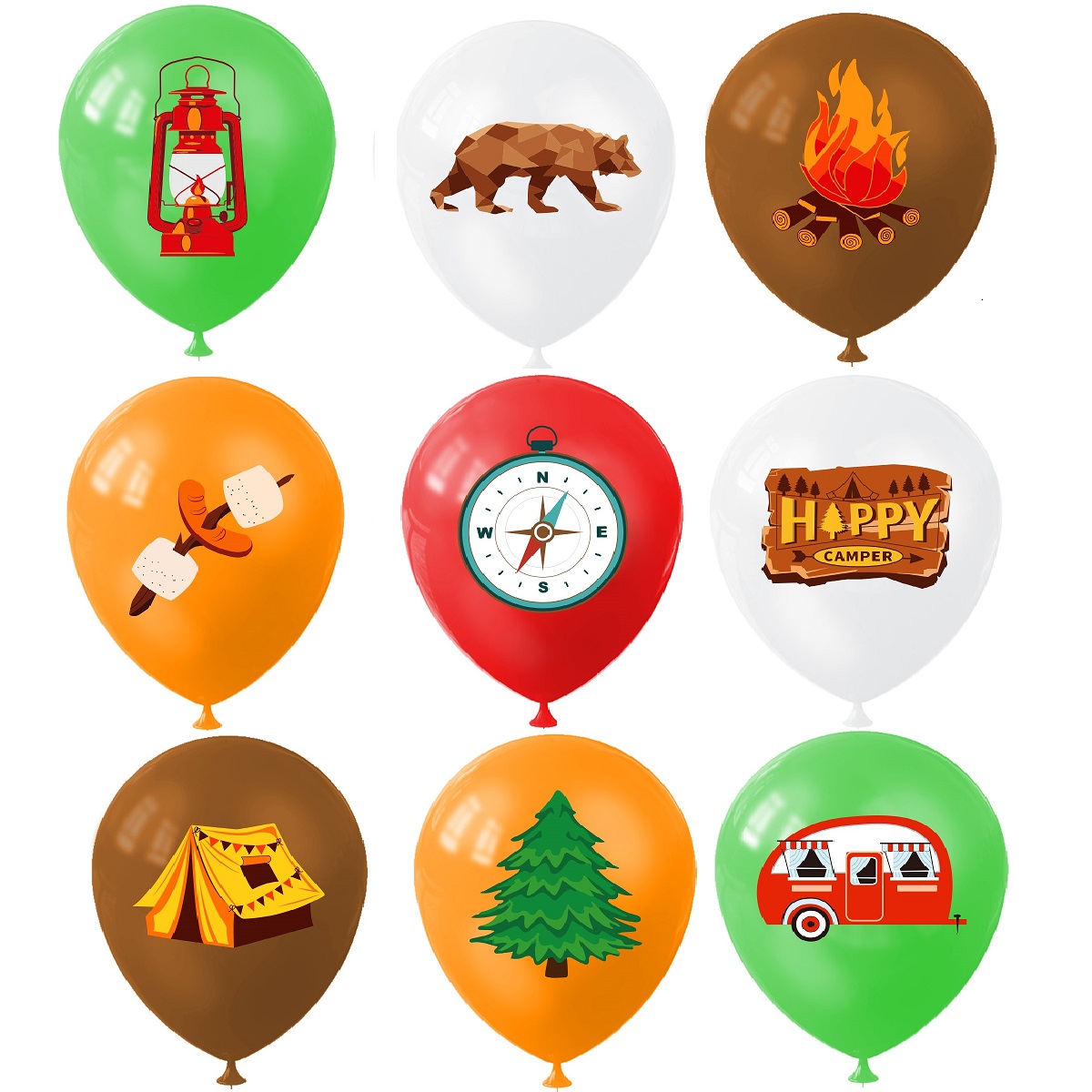 9pcs Happy Camping Balloon, Ou - Outdoor Adventure Birthday Party 评论和价格