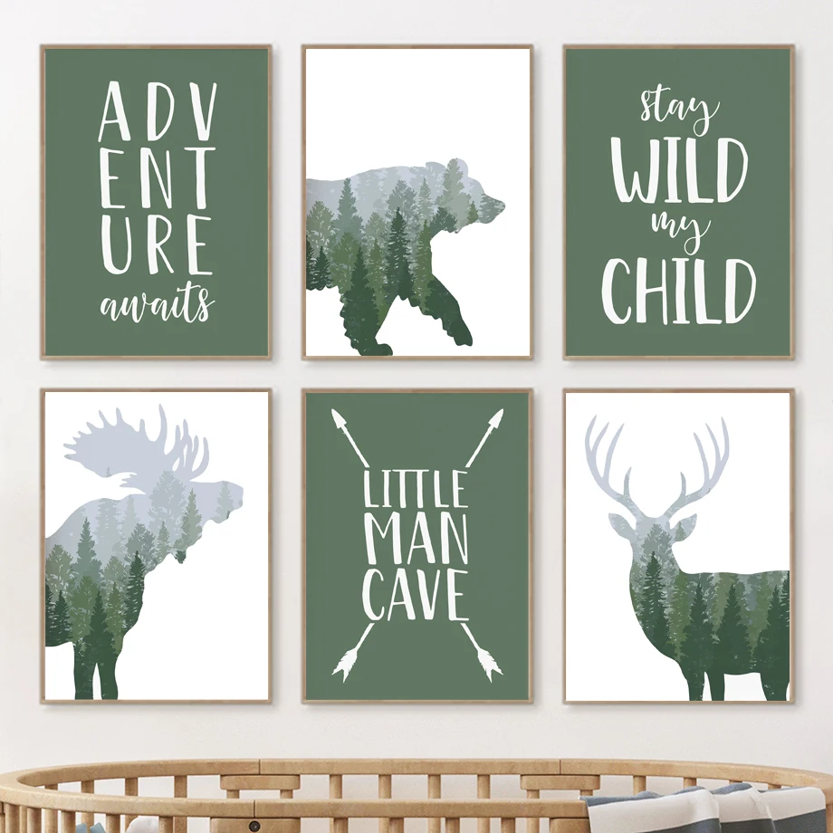 Green Woodland Deer Bear Moose - Outdoor Adventure Quotes 评论和价格